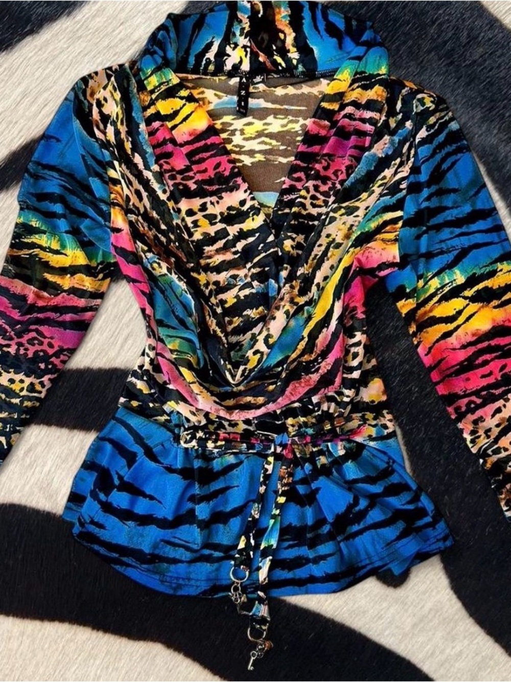 Women's Multicolor Animal-Print Cowl Neck Top - Picture 1 of 5